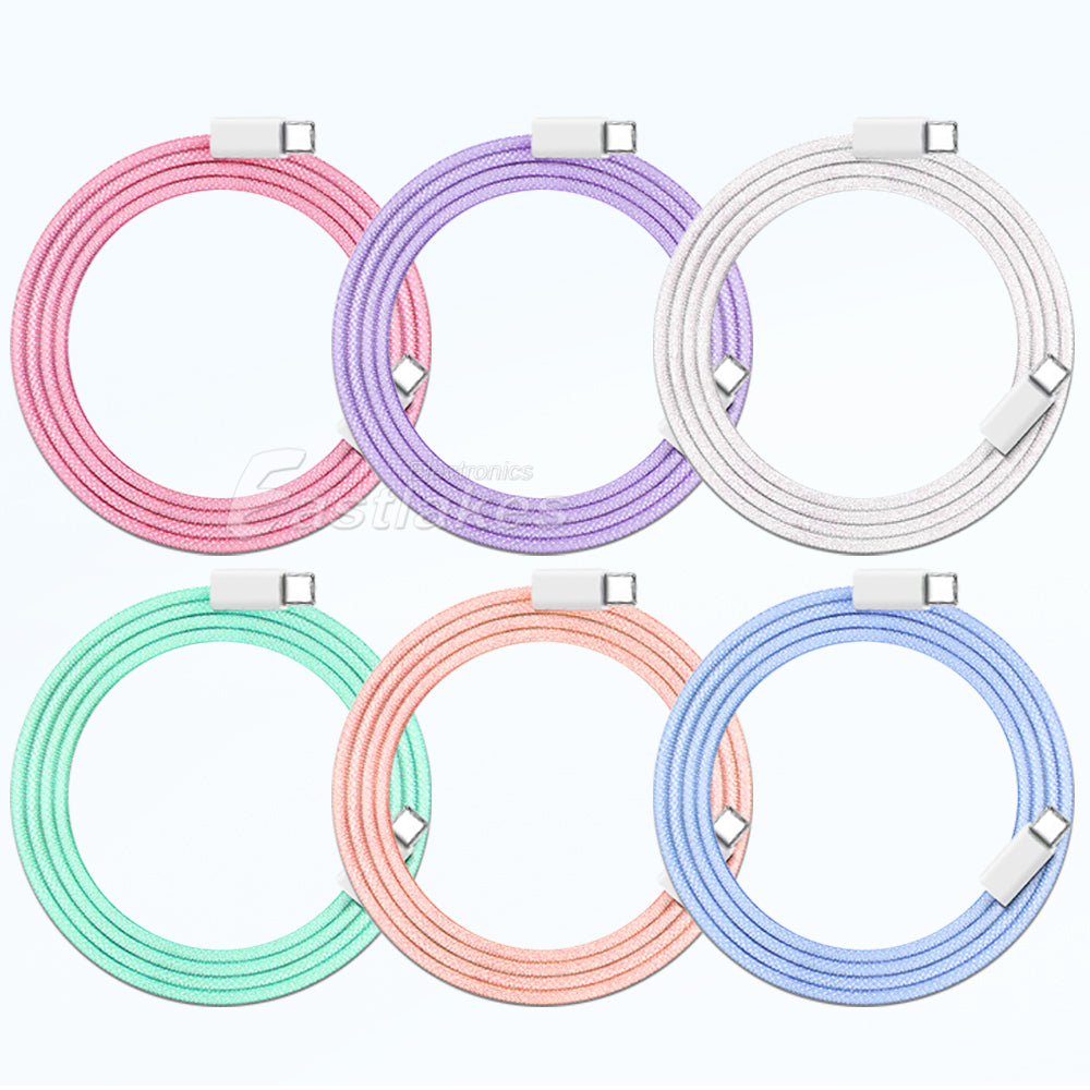 60W USB-C to USB C Braided Pastel Fast Charge Data Cable - Eastlakes Electronics